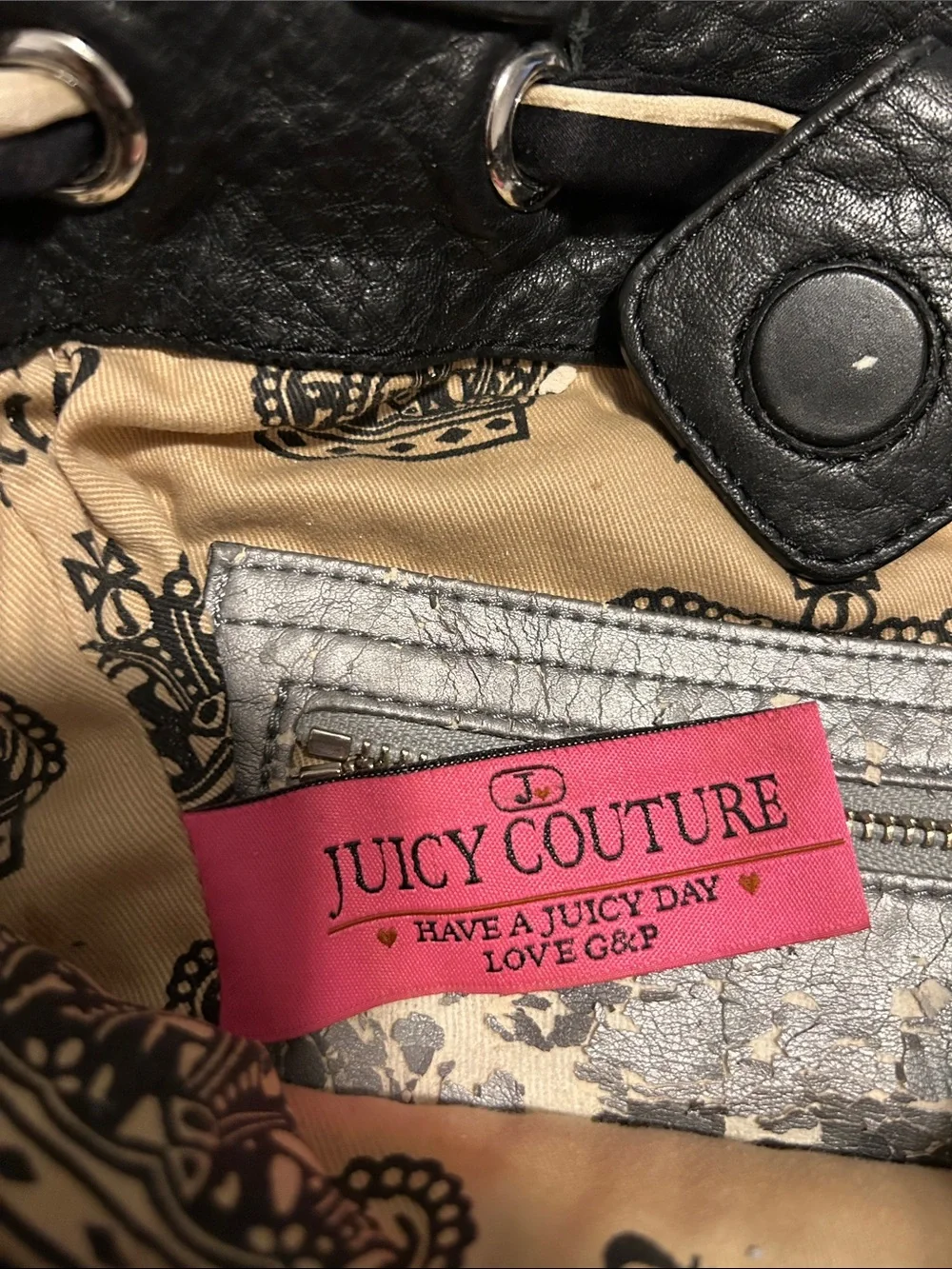 Juicy Couture Brown velvet and Black leather trim Tote with Cream Accents